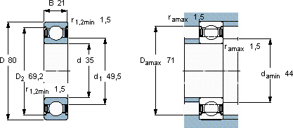 SKF6307-2Z/VA208轴承图纸