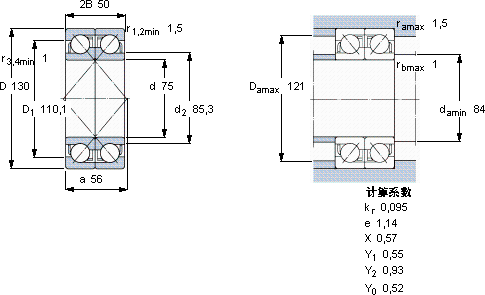 SKF2 x 7215 BEGAY轴承图纸