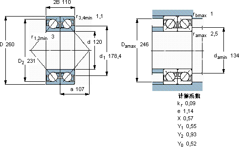 SKF2 x 7324 BCBM轴承图纸