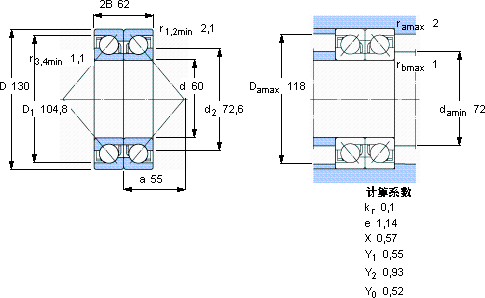 SKF2 x 7312 BECBJ轴承图纸