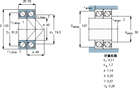 SKF2 x 7409 BGBM轴承图纸