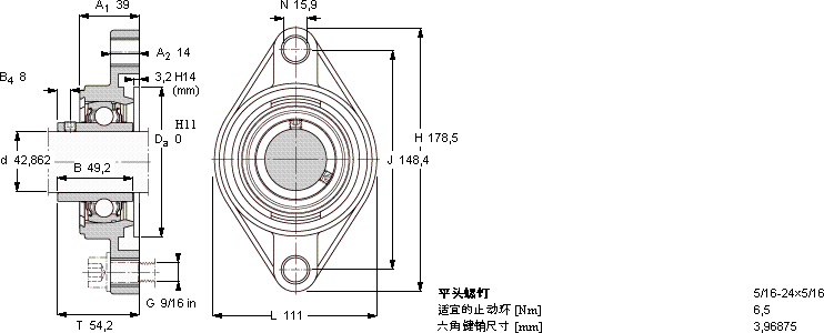SKFFYT 1.11/16 TF/AH轴承图纸