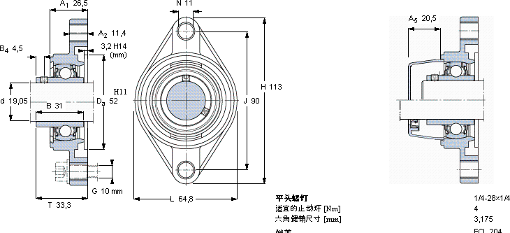 SKFFYTL 3/4 THR轴承图纸