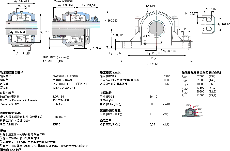 SKFSAF 23040 KAx7.3/16轴承图纸