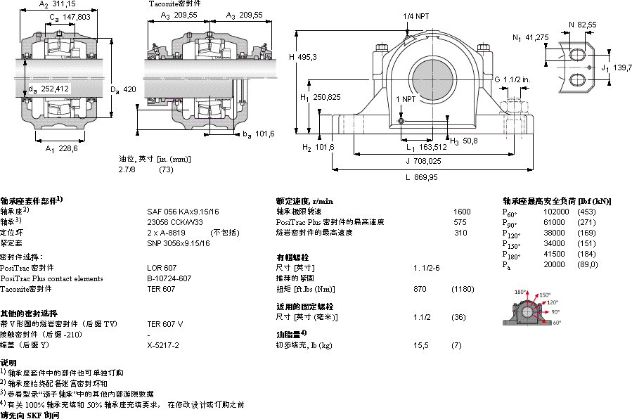 SKFSAF 23056 KAx9.15/16轴承图纸