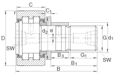 INA螺栓型滚轮 PWKRE35-2RS, 轴向引导，满装圆柱滚子，带偏心挡圈，两侧唇密封
