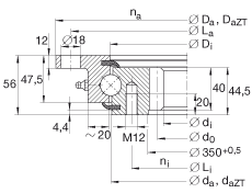 INA四点接触球轴承 VLI200414-N, 轻系列 20， 内部的齿轮齿，两侧唇密封