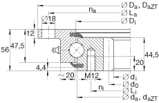 INA四点接触球轴承 VLI200744-N, 轻系列 20， 内部的齿轮齿，两侧唇密封