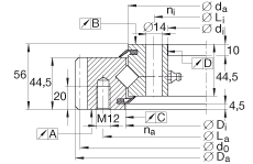 INA交叉滚子轴承 XSA140544-N, 标准系列 14， 外部的齿轮齿，两侧唇密封