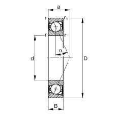 FAG主轴轴承 B7213-E-2RSD-T-P4S, 调节，成对安装，接触角 α = 25°，两侧唇密封，非接触，限制公差
