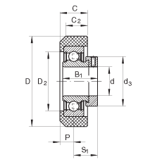 INA外球面球轴承 RCRA20/46-FA106, 带橡胶插入件，偏心锁圈定位， 两侧 P 型密封