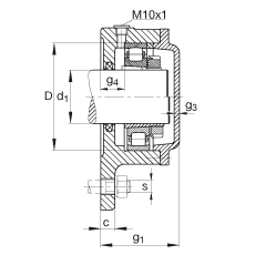 FAG法兰式轴承座 F509-A-L + 20209-K-TVP-C3, 三角的，用于带锥孔和紧定套的轴承，毡密封，脂润滑