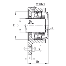 FAG法兰式轴承座 F506-WA-L + 22206-E1-K, 三角的，用于带锥孔和紧定套的轴承，毡密封，脂润滑
