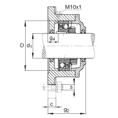 FAG法兰式轴承座 F516-B-L + 2216-K-TVH-C3, 方形的，用于带锥孔和紧定套的轴承，毡密封，脂润滑
